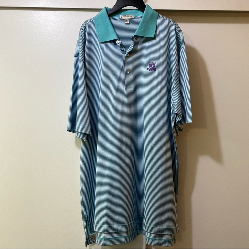 Peter Millar Polo Shirt Mens Size Large Blue Purple Stripes Golf